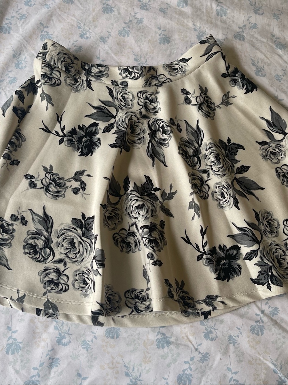 Forever 21 Ivory Mini Skirt with Black Floral Print